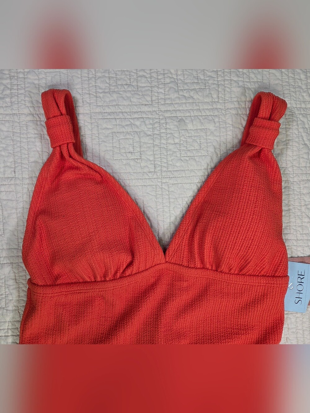 NWT Shade & Shore Orange Textured Ribbed V-Neck One-Piece Swimsuit Size M - Picture 7 of 13